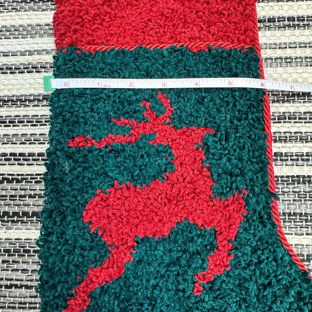 Reindeer Red Green Christmas‎ Holiday Stocking Boucle Fluffy